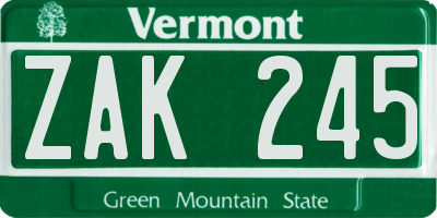 VT license plate ZAK245