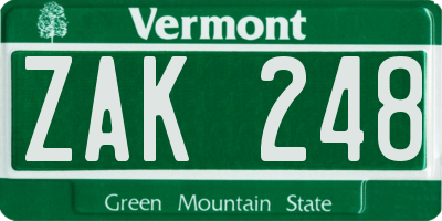 VT license plate ZAK248