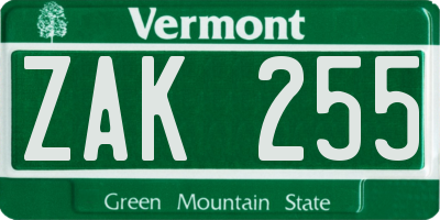 VT license plate ZAK255