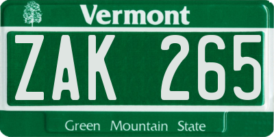 VT license plate ZAK265