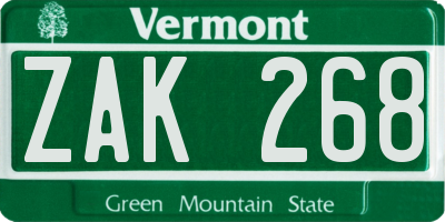 VT license plate ZAK268