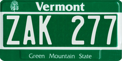 VT license plate ZAK277
