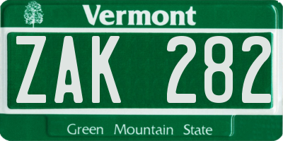 VT license plate ZAK282