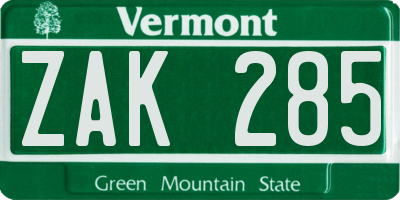 VT license plate ZAK285