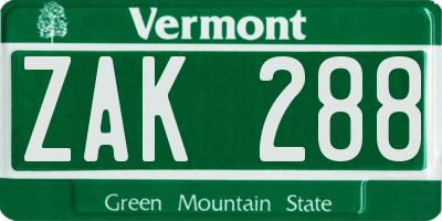 VT license plate ZAK288