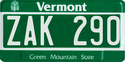 VT license plate ZAK290