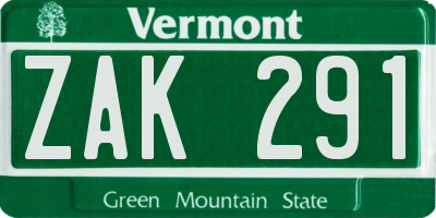 VT license plate ZAK291
