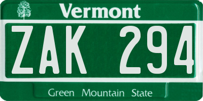VT license plate ZAK294