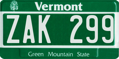 VT license plate ZAK299