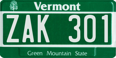 VT license plate ZAK301