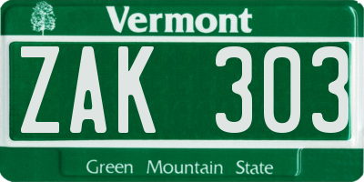 VT license plate ZAK303