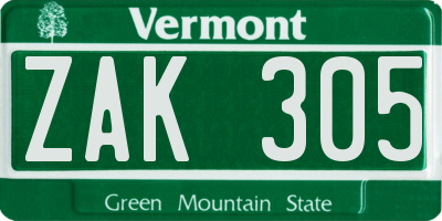 VT license plate ZAK305