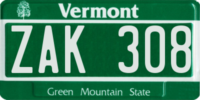 VT license plate ZAK308