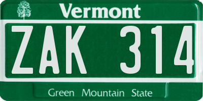 VT license plate ZAK314