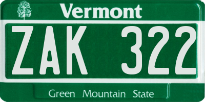 VT license plate ZAK322