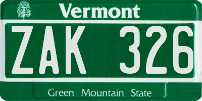 VT license plate ZAK326