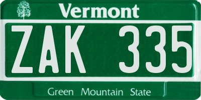 VT license plate ZAK335