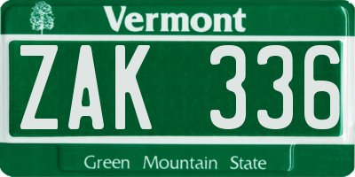 VT license plate ZAK336