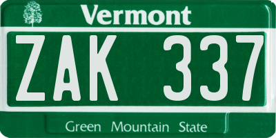 VT license plate ZAK337