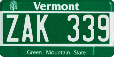 VT license plate ZAK339