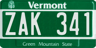 VT license plate ZAK341