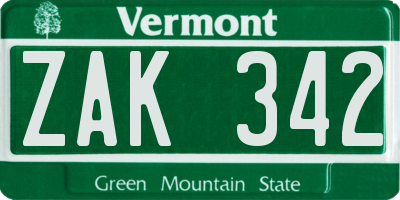 VT license plate ZAK342