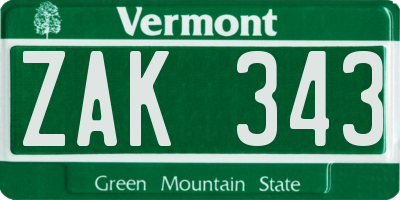 VT license plate ZAK343