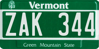 VT license plate ZAK344