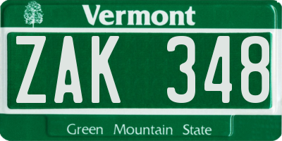 VT license plate ZAK348