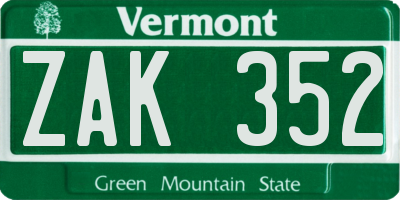 VT license plate ZAK352