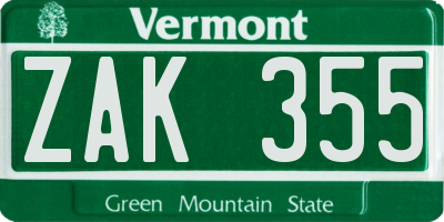 VT license plate ZAK355