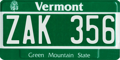 VT license plate ZAK356