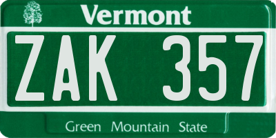 VT license plate ZAK357