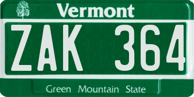 VT license plate ZAK364