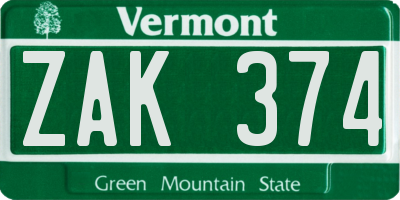 VT license plate ZAK374
