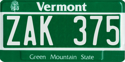 VT license plate ZAK375