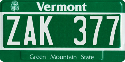 VT license plate ZAK377