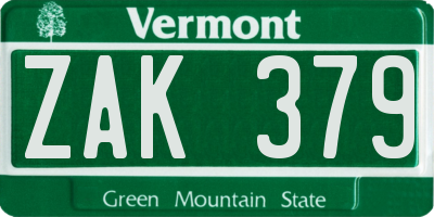 VT license plate ZAK379