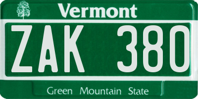 VT license plate ZAK380