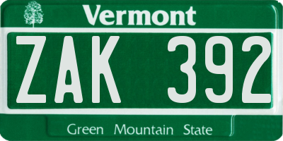 VT license plate ZAK392