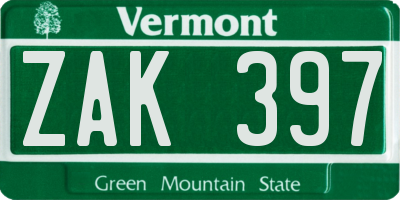 VT license plate ZAK397