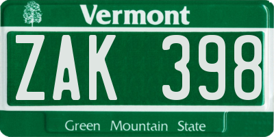 VT license plate ZAK398
