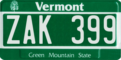 VT license plate ZAK399