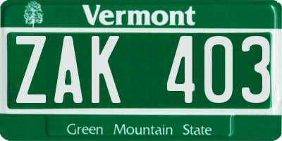 VT license plate ZAK403