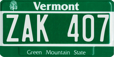 VT license plate ZAK407