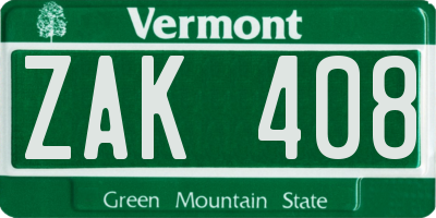 VT license plate ZAK408