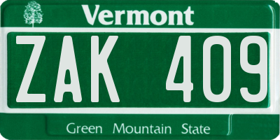VT license plate ZAK409