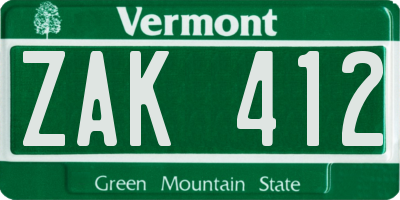 VT license plate ZAK412