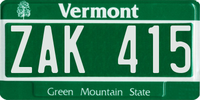 VT license plate ZAK415