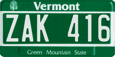 VT license plate ZAK416